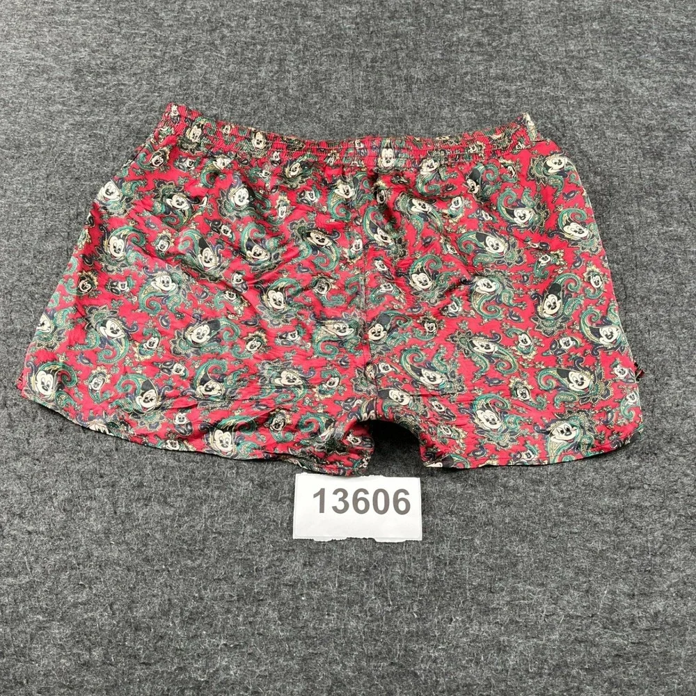 Vintage Mickey Disney Allover Print Silk Boxer Shorts Mens Medium Red Paisley EX